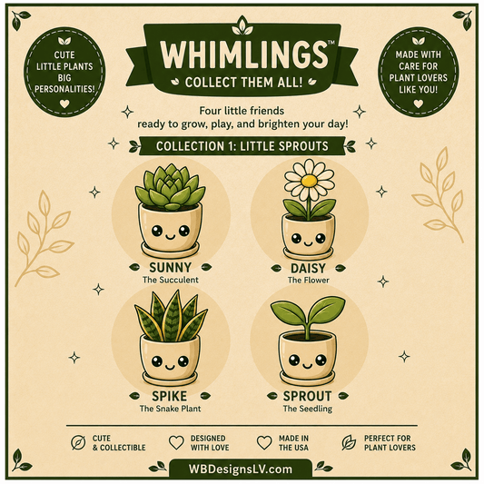 Little Sprouts Whimlings collection featuring Sunny, Daisy, Spike, and Sprout