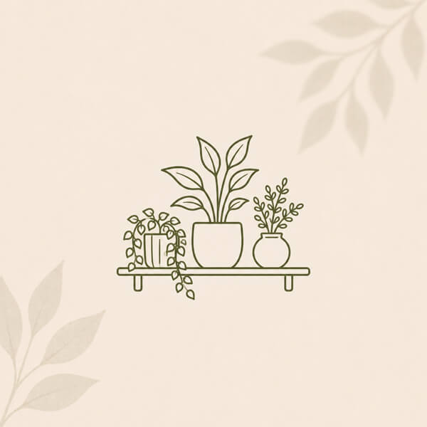 Decorative botanical accessories collection icon with elegant plant styling