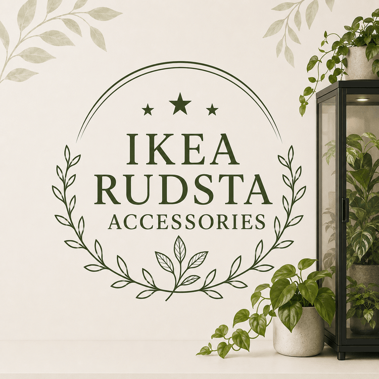 IKEA Rudsta Accessories collection with a black glass plant cabinet and botanical accents.