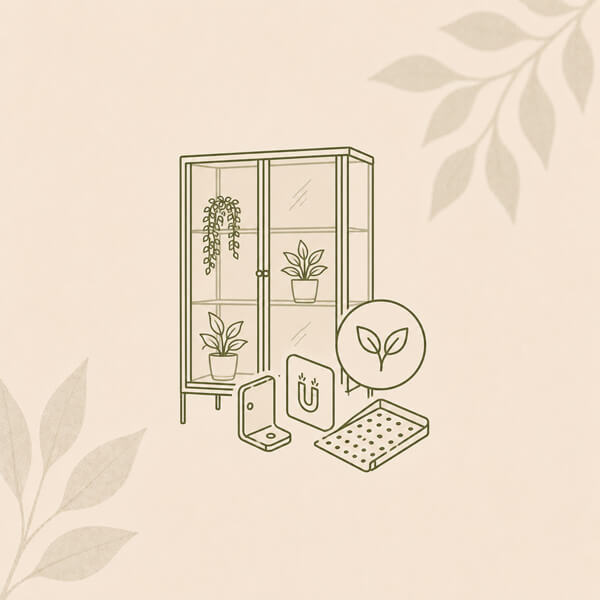 Plant cabinet accessories collection icon with modern botanical styling