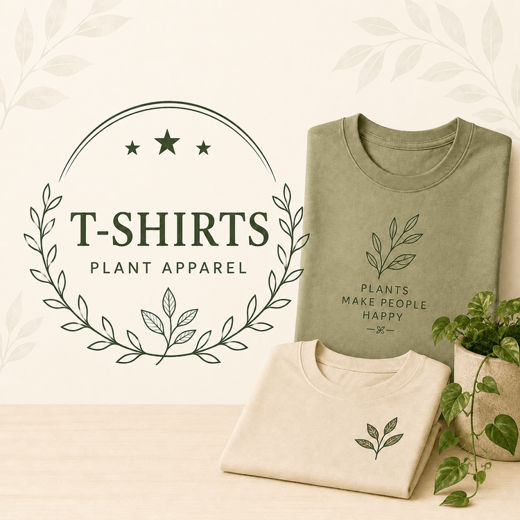 Plant lover T-shirts collection featuring earthy green and cream botanical apparel.