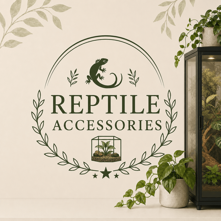 Reptile Accessories collection with a planted terrarium, houseplants, and botanical styling.