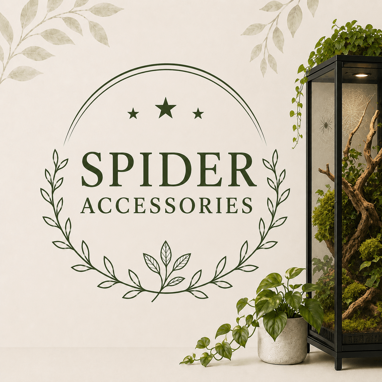 Spider Accessories collection with a planted spider enclosure and botanical accents.