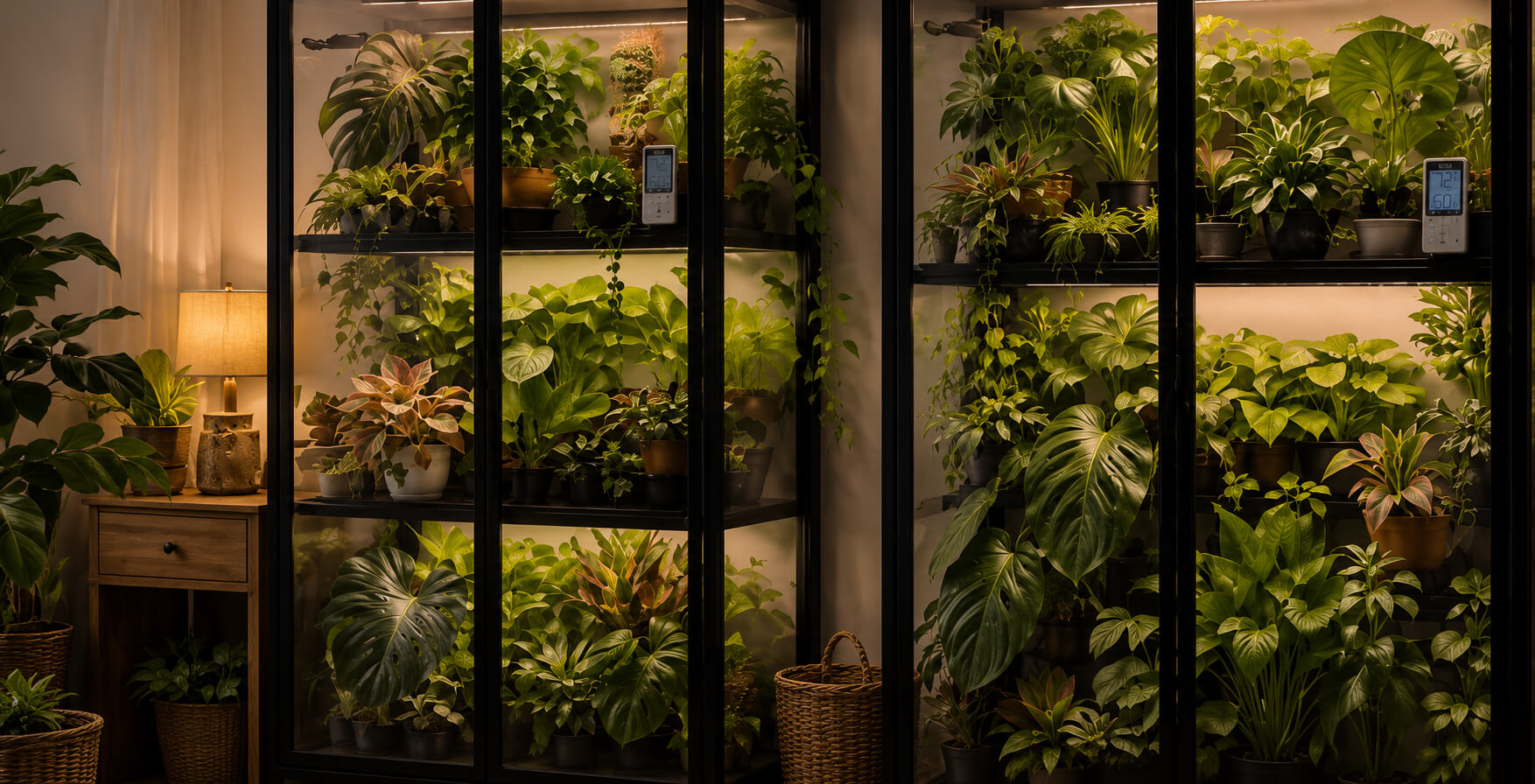 Indoor garden with various plants in a room setting