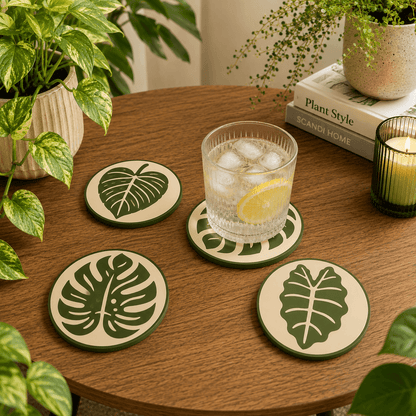 Botanical Leaf Coaster Set with Holder