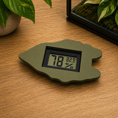 Alocasia leaf hygrometer mounted on cabinet glass – WBDesignsLV