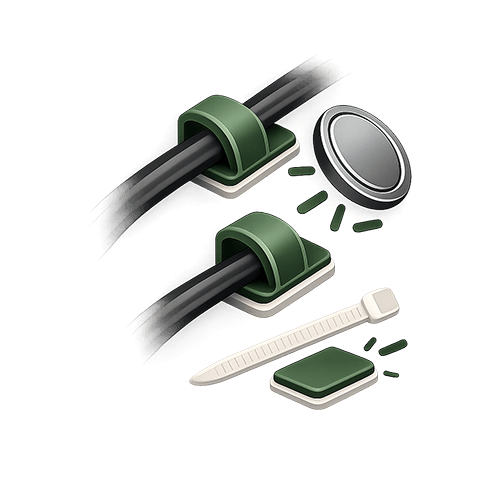 Set of green and gray tools on a black background