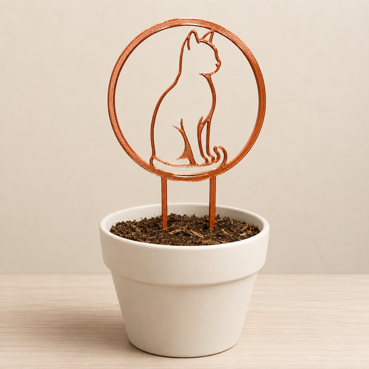 Decorative cat plant trellis displayed in an indoor flowerpot