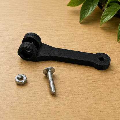 Black IKEA Milsbo corner fan mount with extended arm – adjustable airflow
