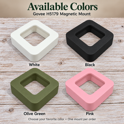 Govee H5179 magnetic mounts in four labeled colors: white, black, olive green and pink. One mount per order.