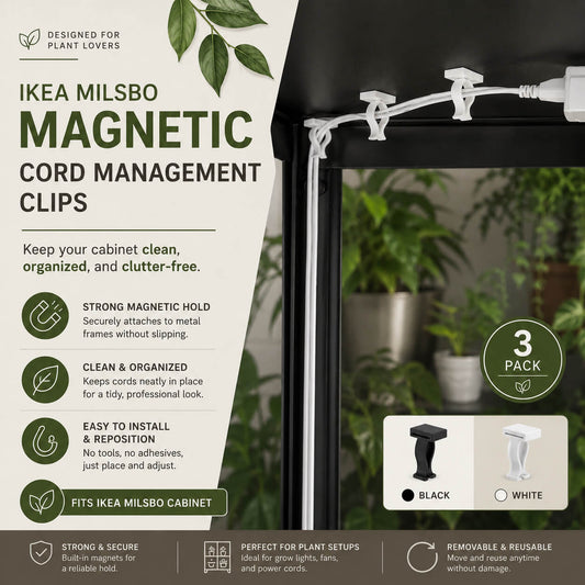 IKEA Milsbo magnetic cord management clips packaging with product display and features.