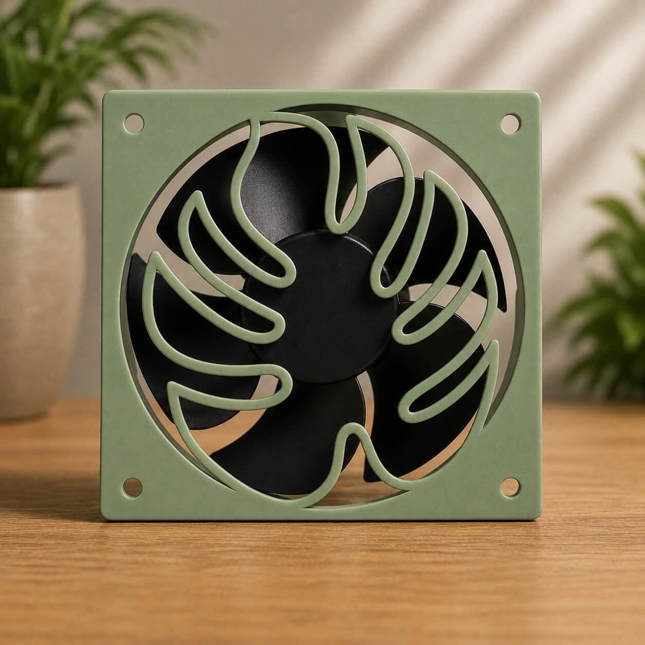 Olive green Monstera Leaf fan cover for IKEA Milsbo cabinet – 80mm & 120mm