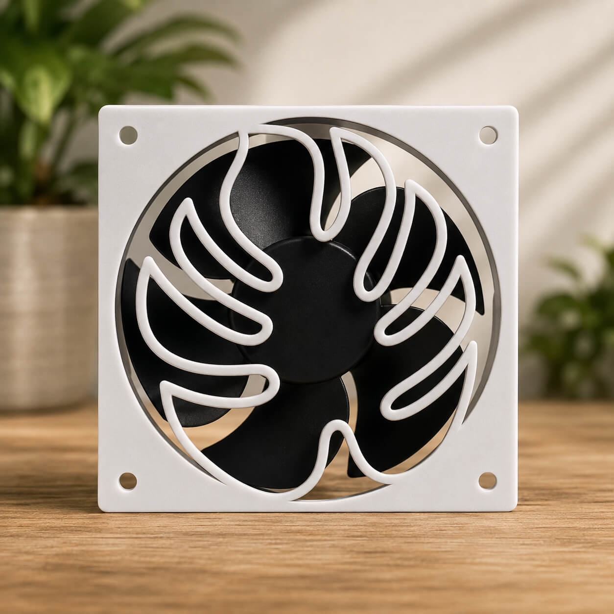 White Monstera Leaf fan cover for IKEA Milsbo cabinet – 80mm & 120mm