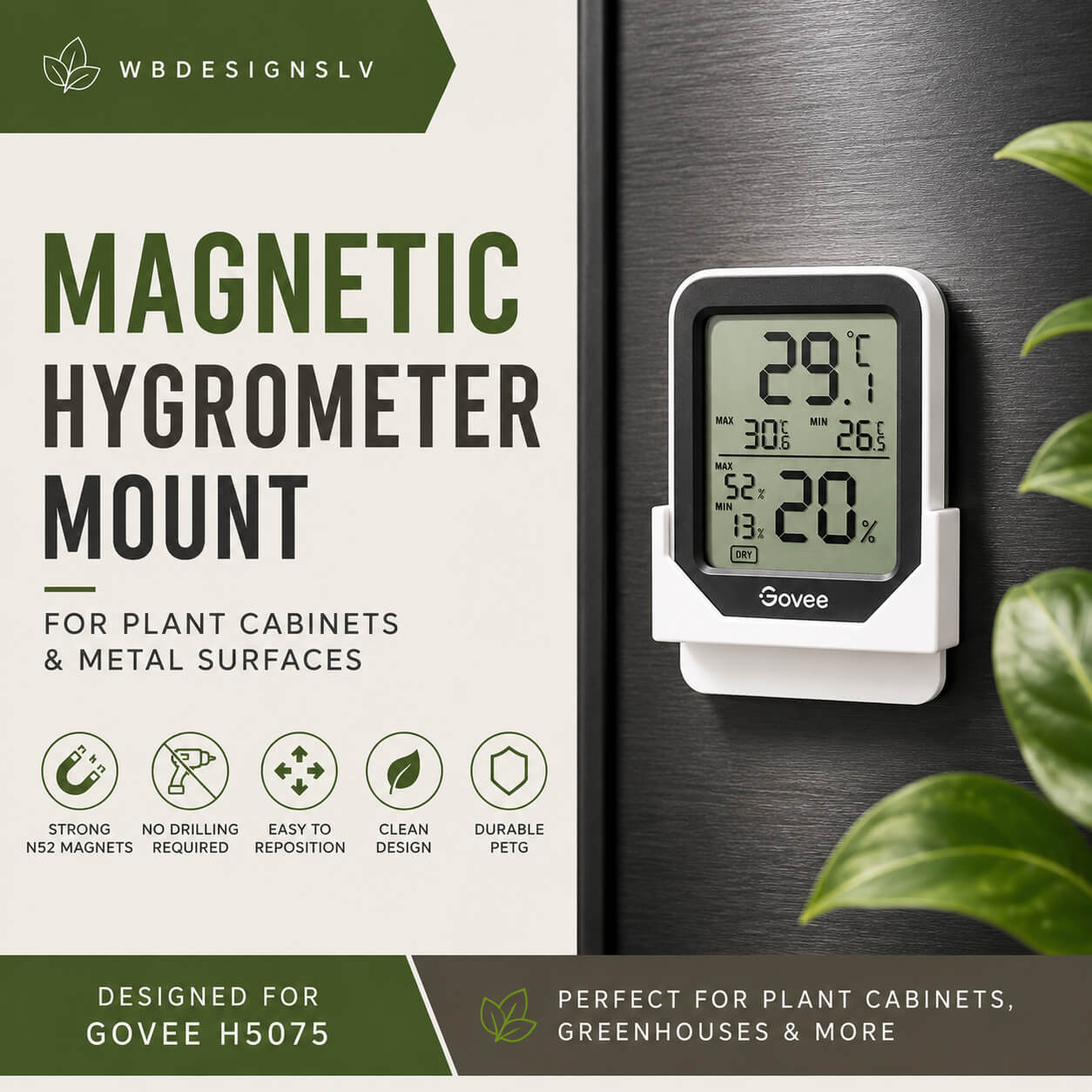 Magnetic mount for Govee H5075 hygrometer in plant cabinet – WBDesignsLV