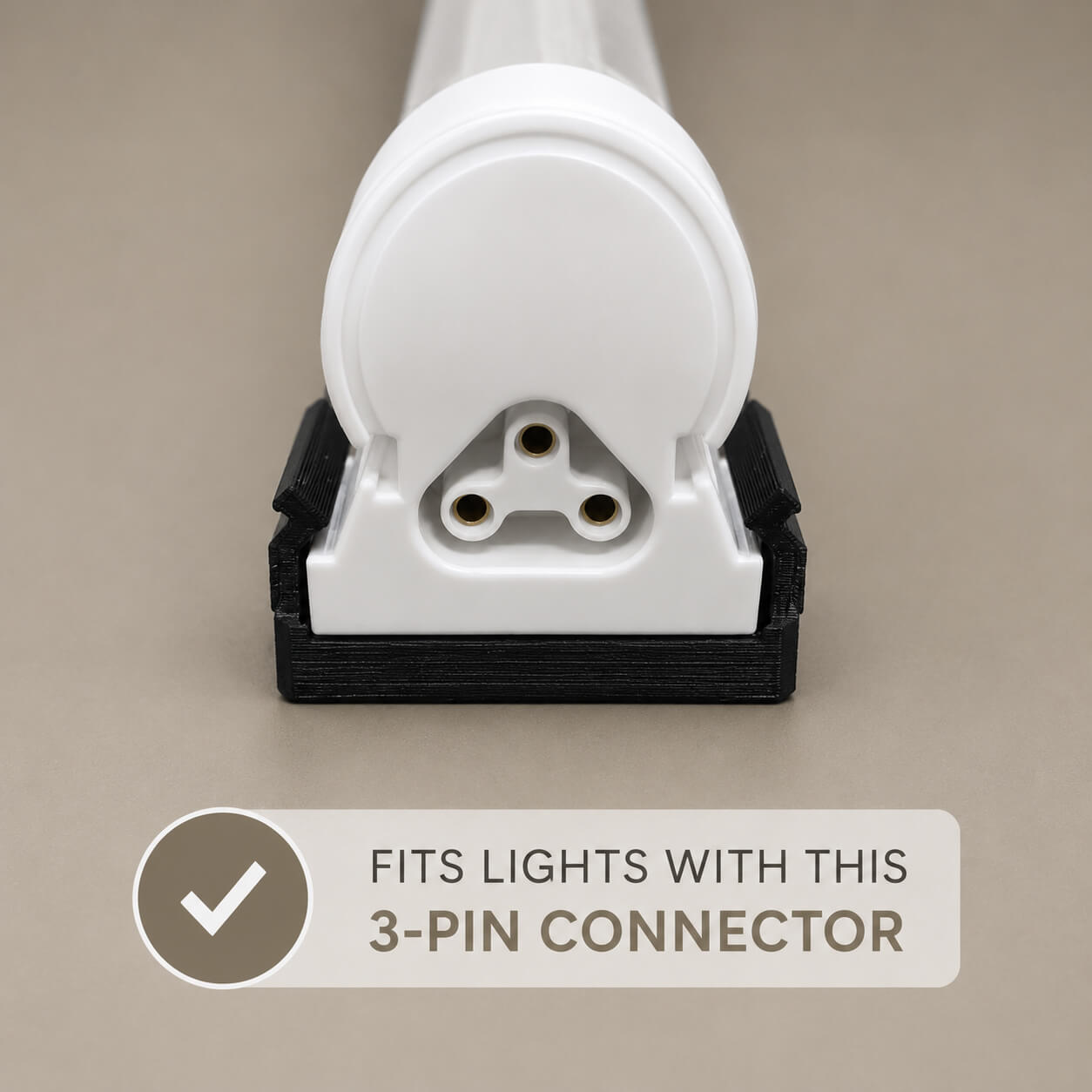 Magnetic T8 grow light mount 3-pin connector detail – fits Barrina and Monios T8 lights