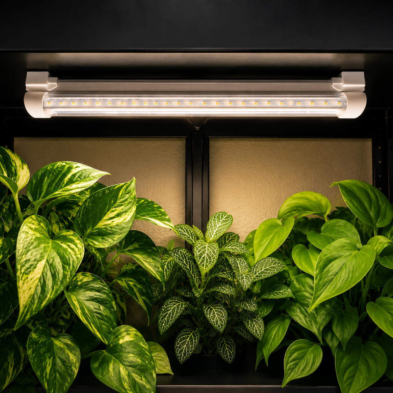 Magnetic T8 grow light mount installed in plant cabinet with grow lights
