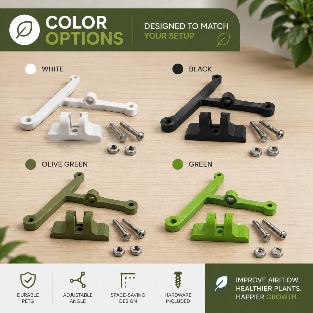 IKEA Milsbo corner fan mount – feature collage showing all colors and configurations
