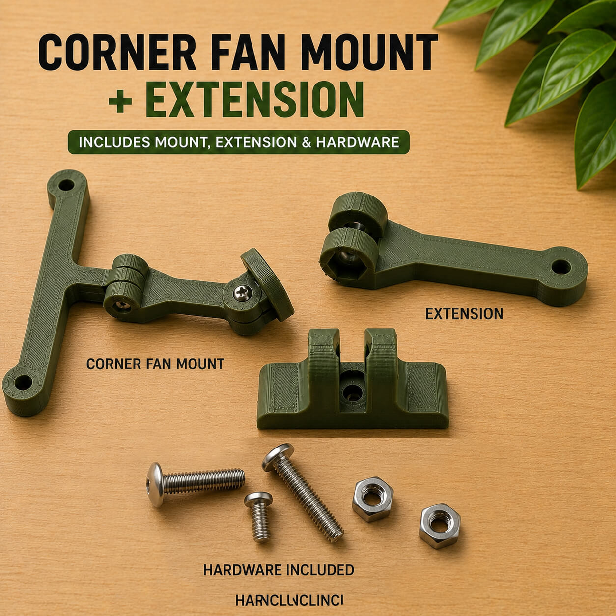 Olive green IKEA Milsbo corner fan mount with extension arm – WBDesignsLV