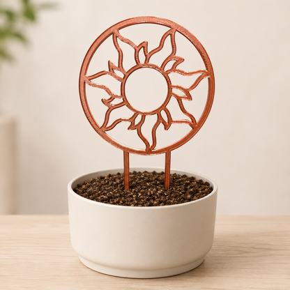 Decorative sun plant trellis displayed in an indoor flowerpot