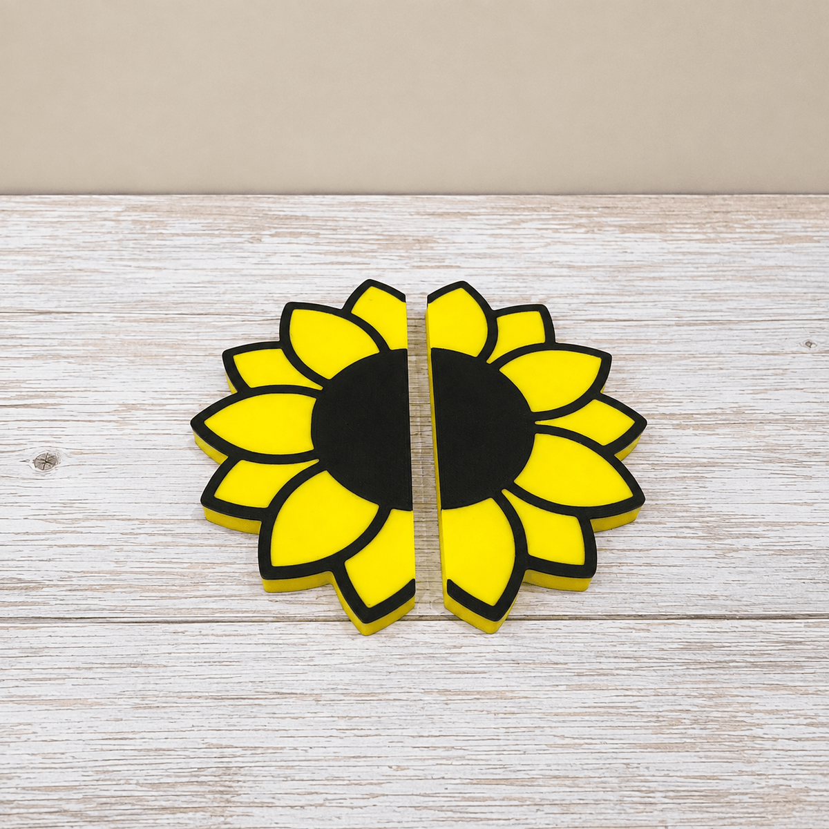 Yellow and black sunflower slip-on handle covers for IKEA Milsbo Tall cabinet