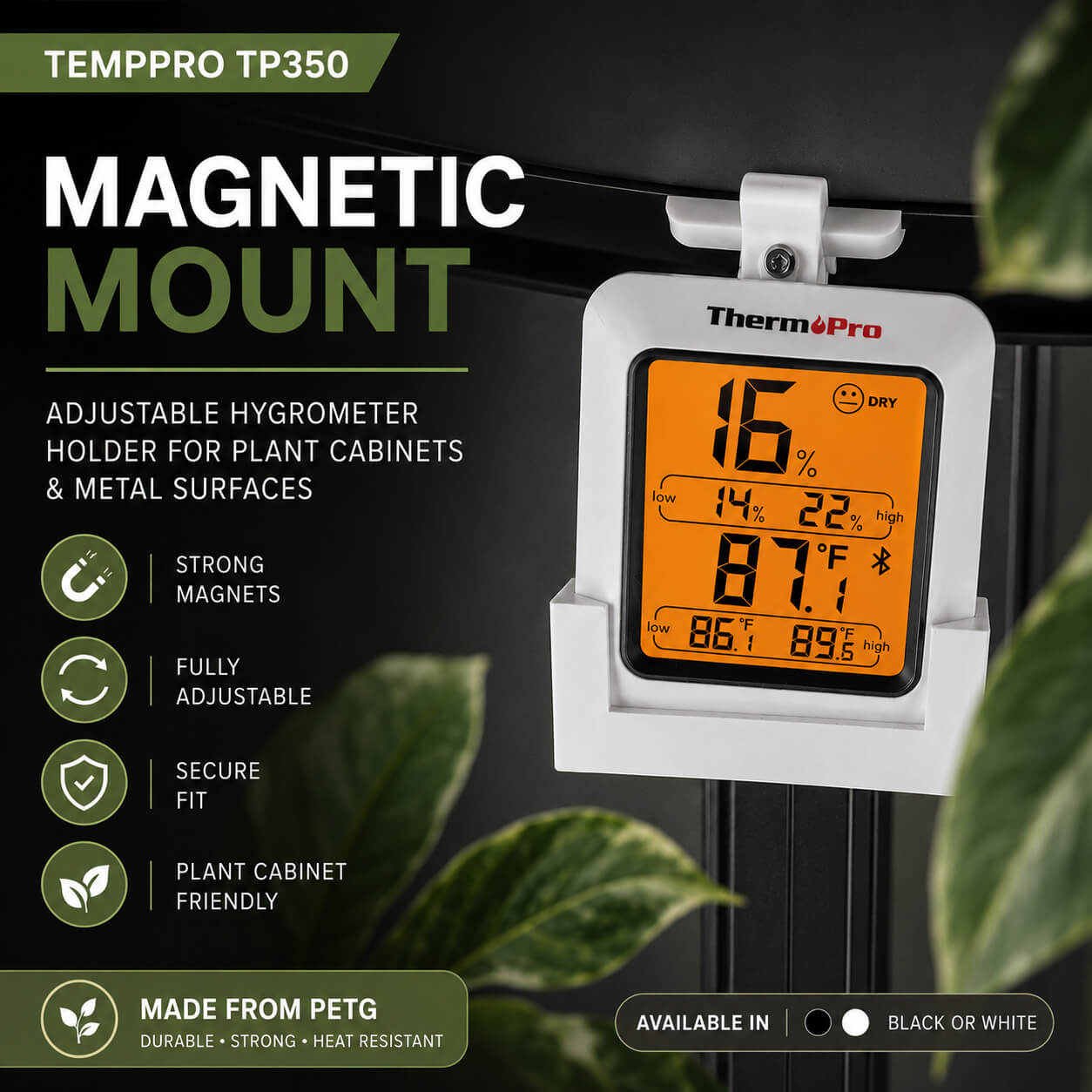 TempPro TP350 adjustable magnetic hygrometer mount in IKEA plant cabinet – WBDesignsLV