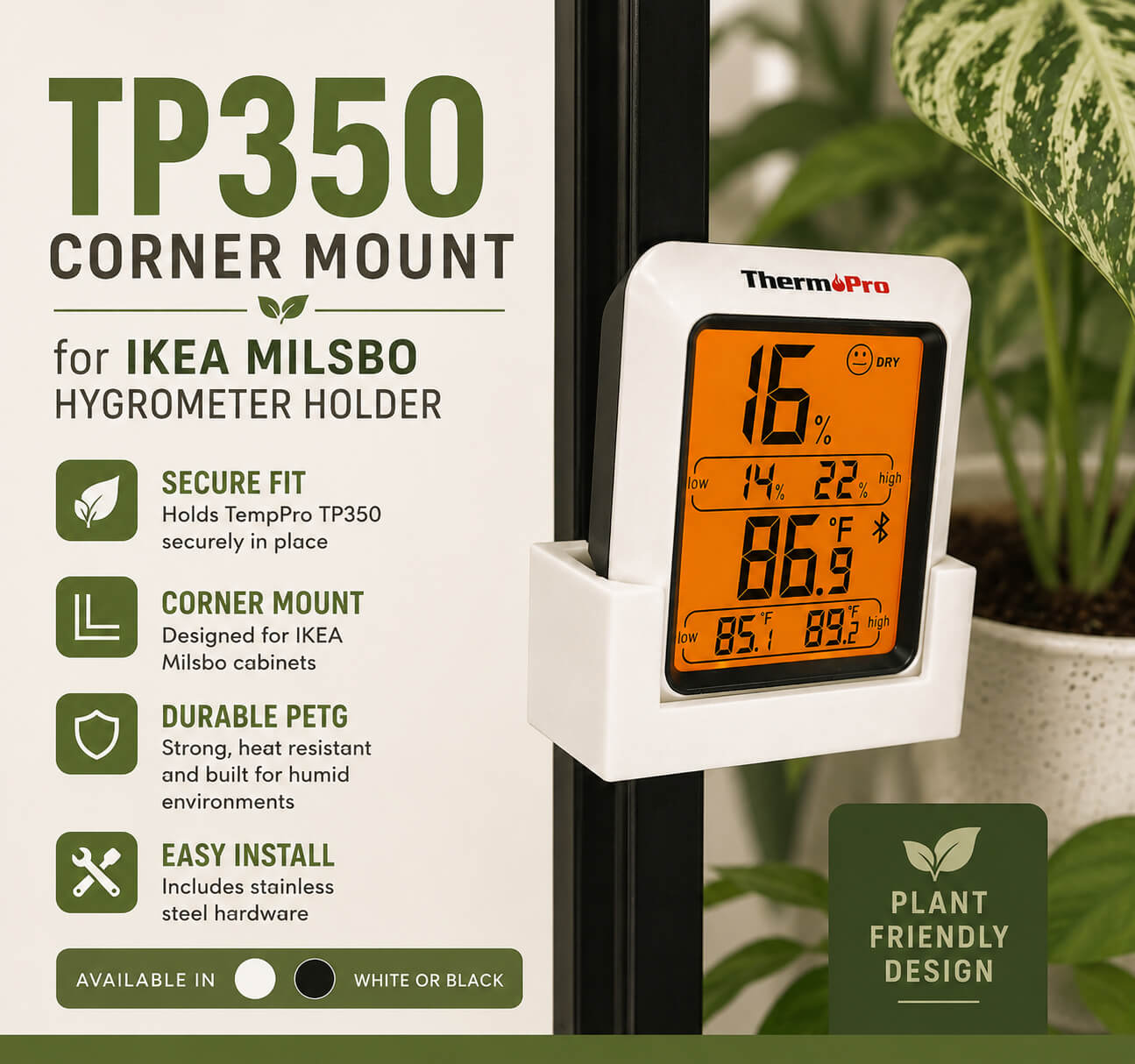 TempPro TP350 corner hygrometer mount for IKEA Milsbo cabinet – WBDesignsLV