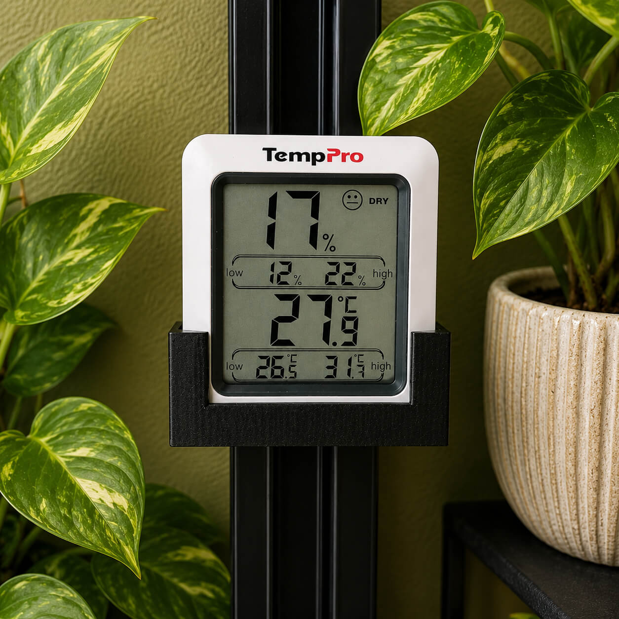 TempPro TP50 corner mount close-up installed in IKEA plant cabinet