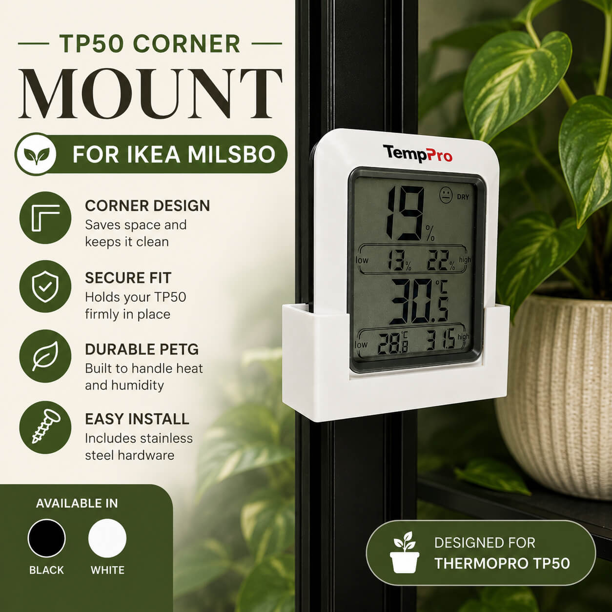TempPro TP50 corner hygrometer mount for IKEA Milsbo cabinet – WBDesignsLV