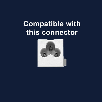 White connector on a blue background with text 'Compatible with this connector'.