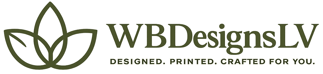 Logo of WB Designs LV with a leaf design on a black background