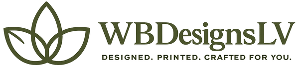 Logo of WB Designs LV with a leaf design on a black background