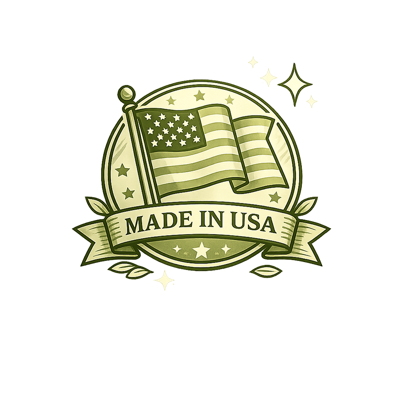 Made in USA feature icon with American flag badge illustration