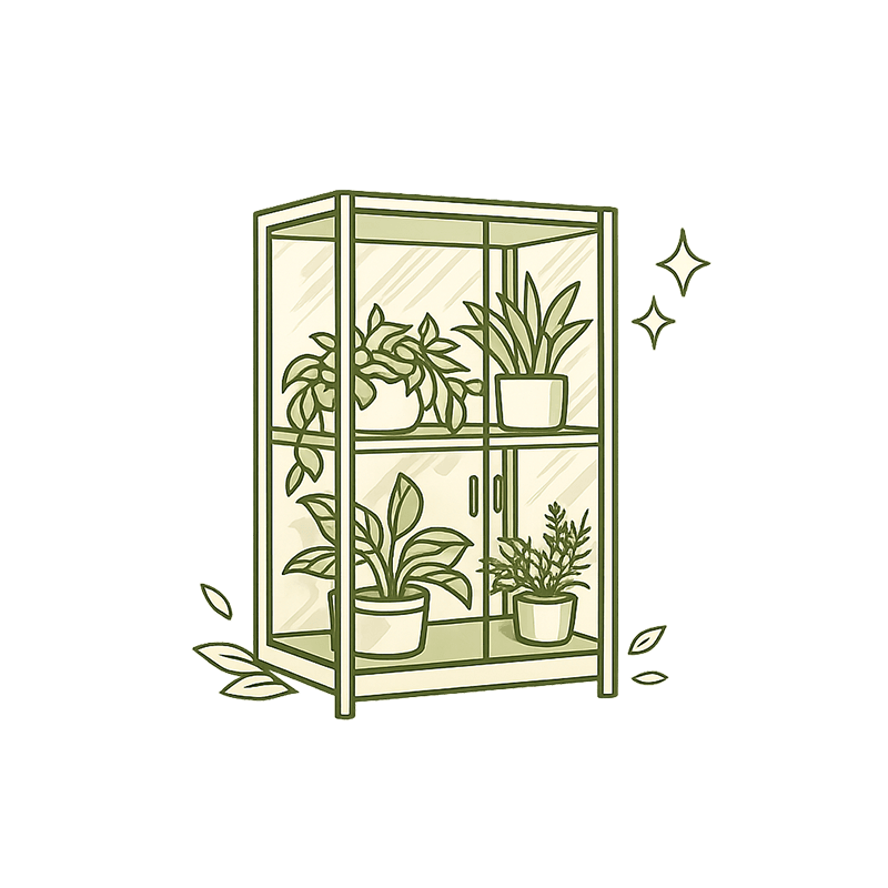 Plant cabinet friendly feature icon with modern botanical cabinet illustration