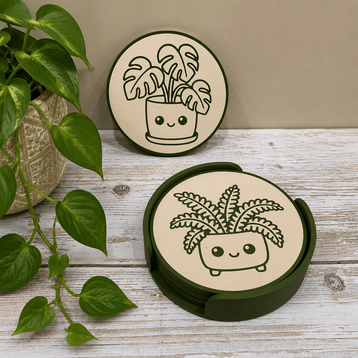Whimlings Jungle Adventures coasters stored in the matching 3D printed coaster holder