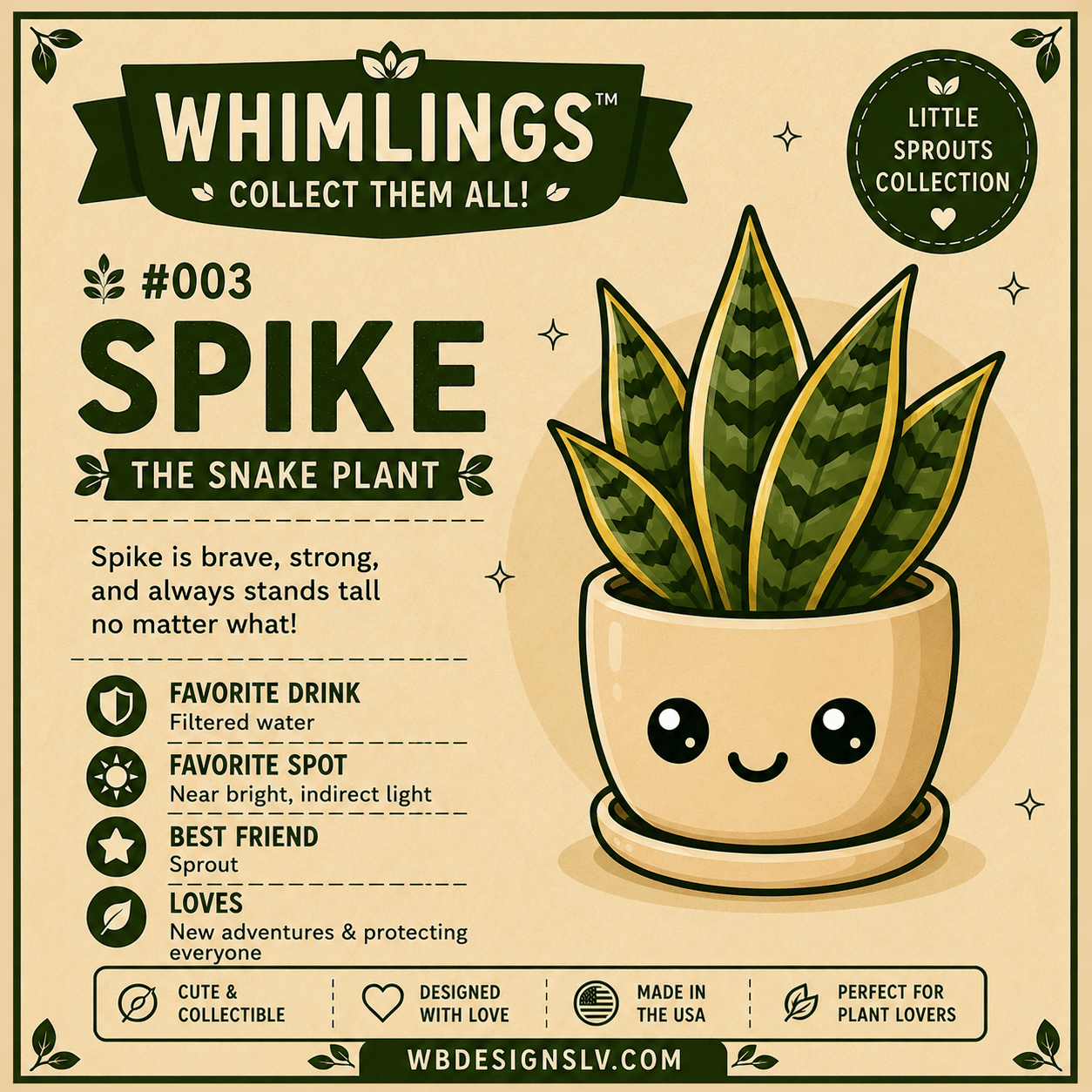 Spike the brave snake plant Whimlings character