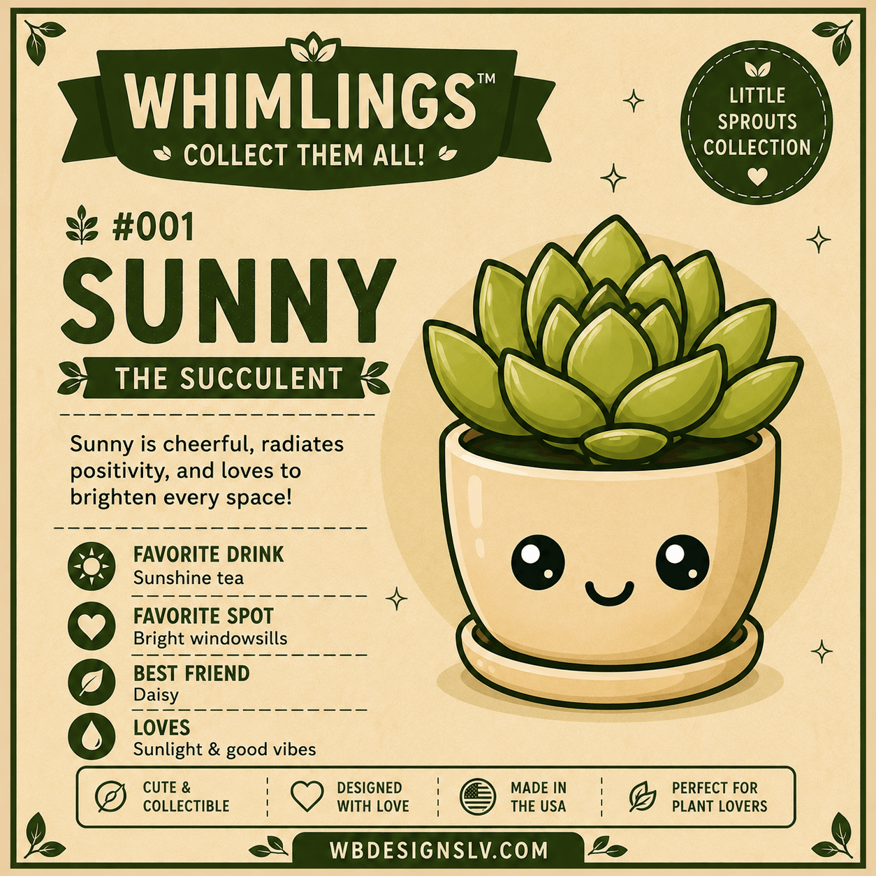 Sunny the cheerful succulent Whimlings character