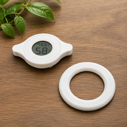 White magnetic round hygrometer parts flatlay – WBDesignsLV